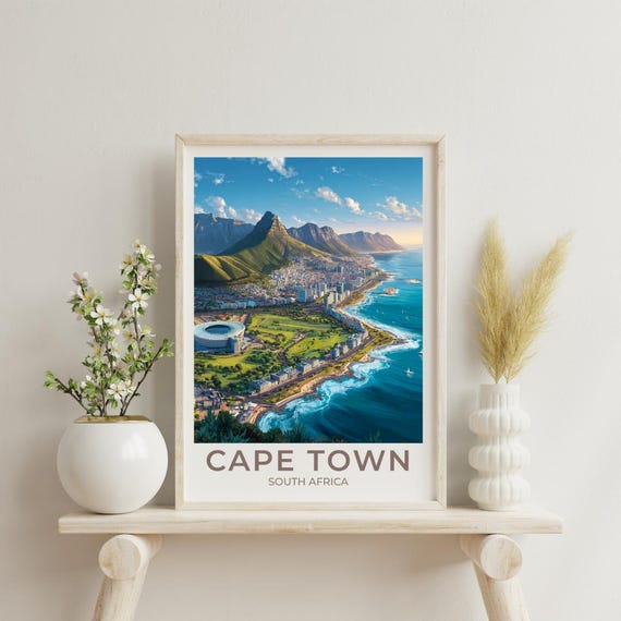 Cape Town Travel Poster, Vintage South Africa Art