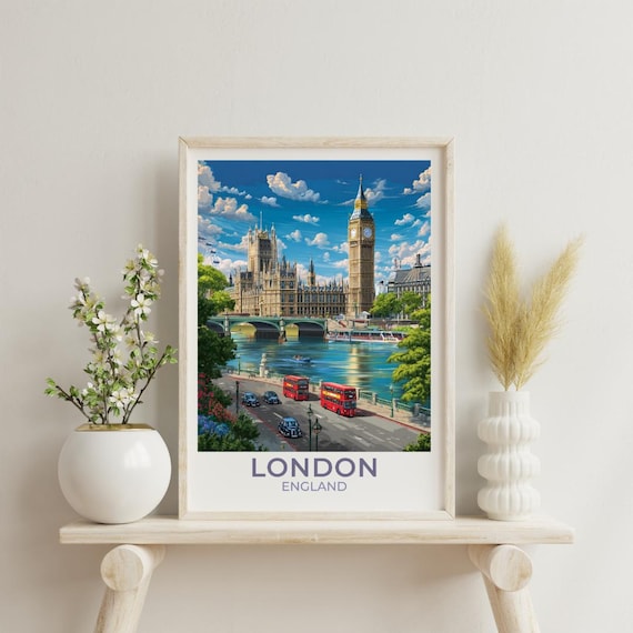 London England Travel Poster Big Ben Vintage City Art for Wall Decor