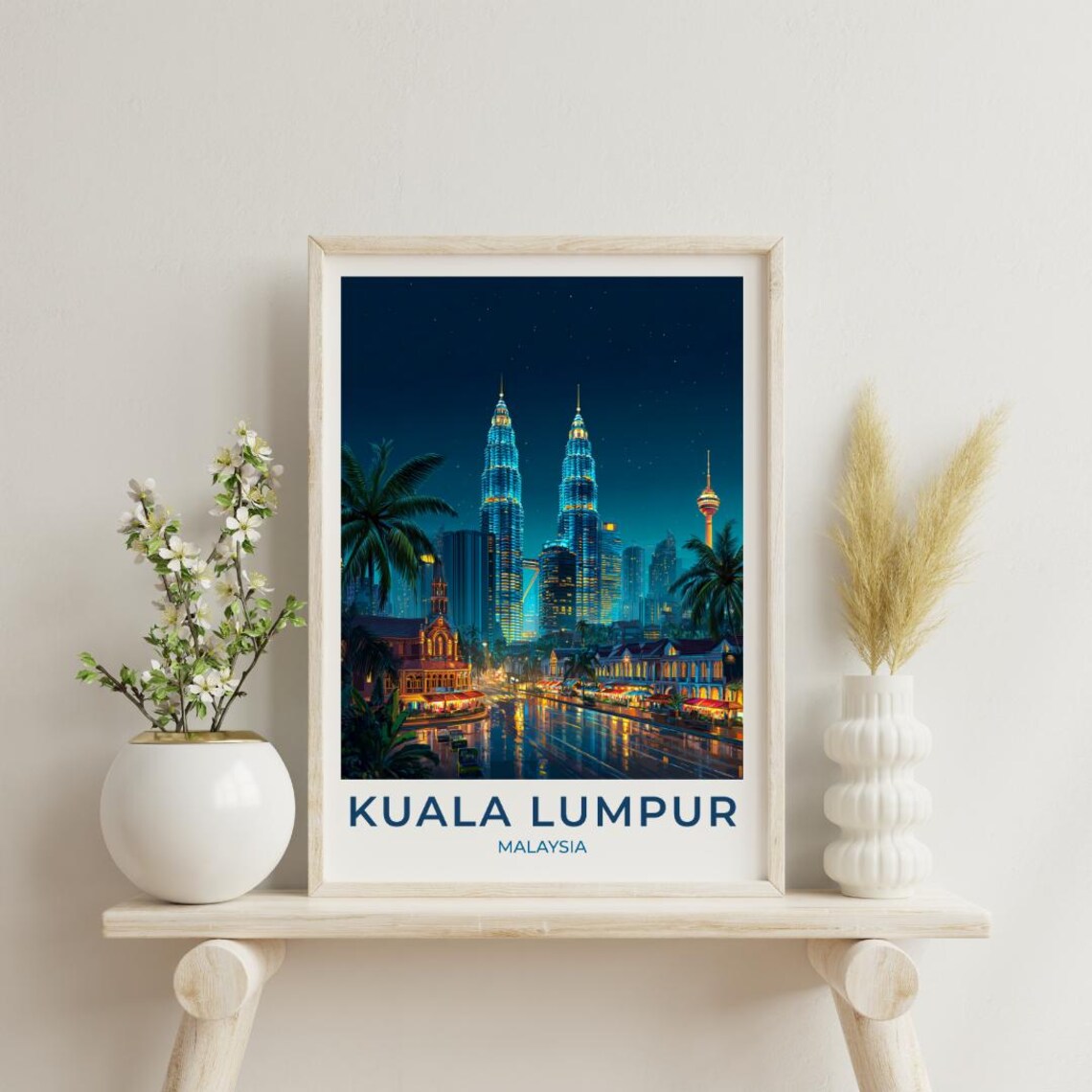 Kuala Lumpur Malaysia Travel Poster Petronas Towers Night Skyline Art