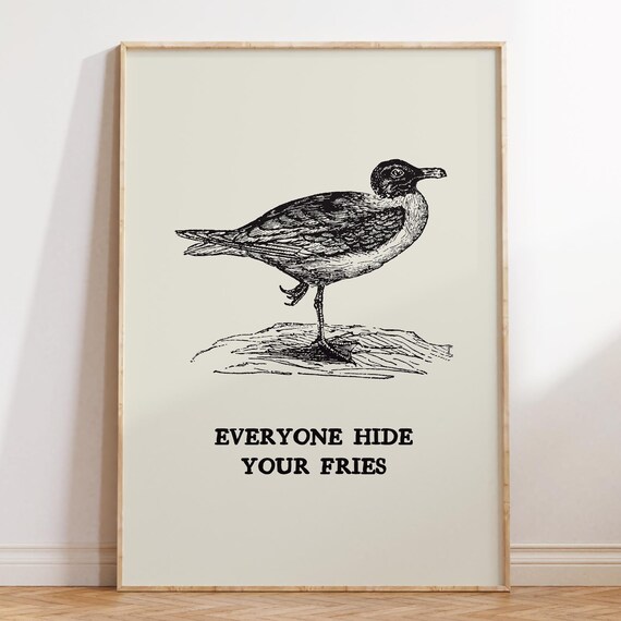 Funny Seagull Hide Your Fries Print Beach House Coastal Decor Digital Download