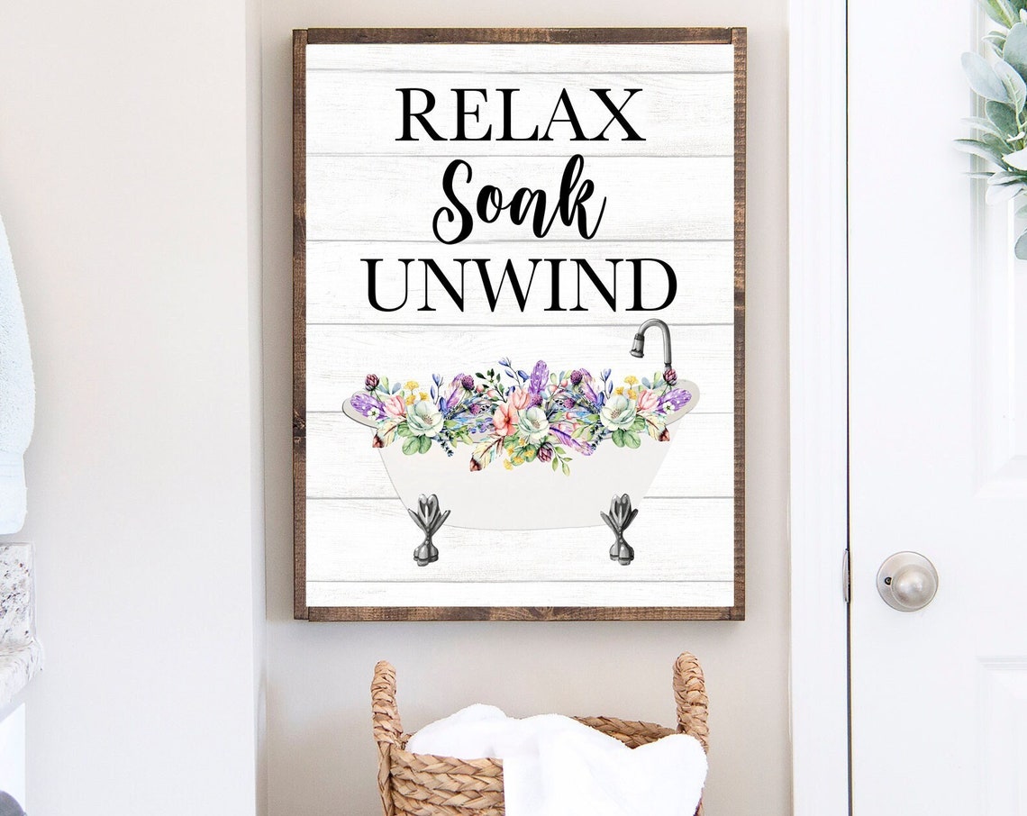 Relax Soak Unwind Blooming Flower Filled Vintage Bathtub Poster