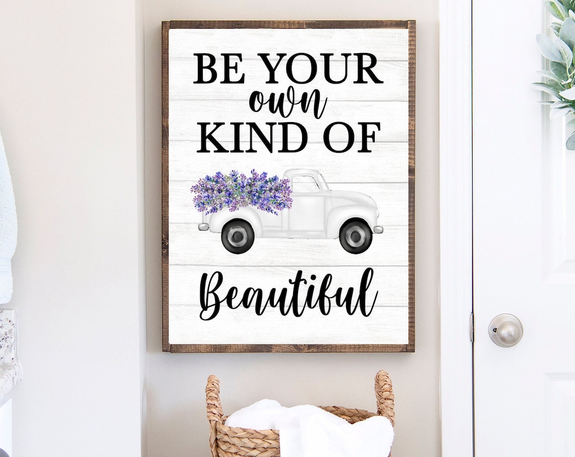 White Vintage Pickup Truck With Purple Lavender Inspirational Poster