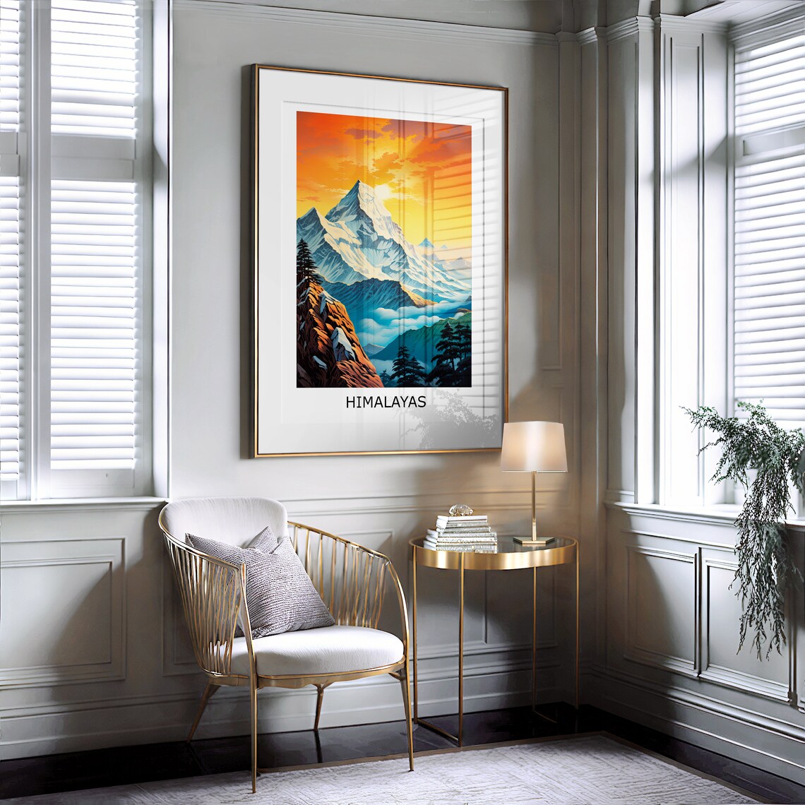 Himalayas Snow Capped Peaks Sunset Mountain Illustration Poster - Image 2