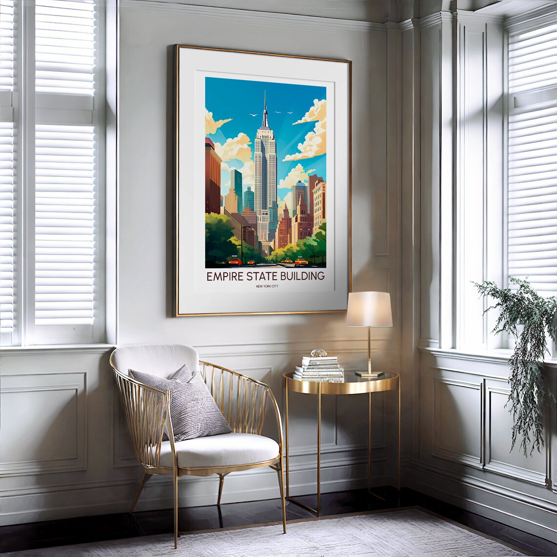 Empire State Building New York City Yellow Taxi Street Travel Poster - Image 2