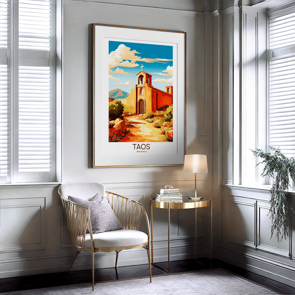 Taos New Mexico Adobe Church Desert Landscape Illustrated Travel Poster - Image 2