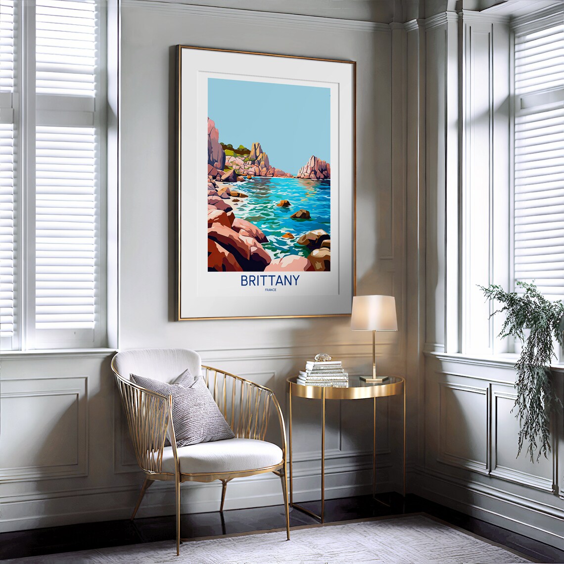 Brittany France Summer Pink Granite Rocky Coast Sea Travel Poster - Image 2