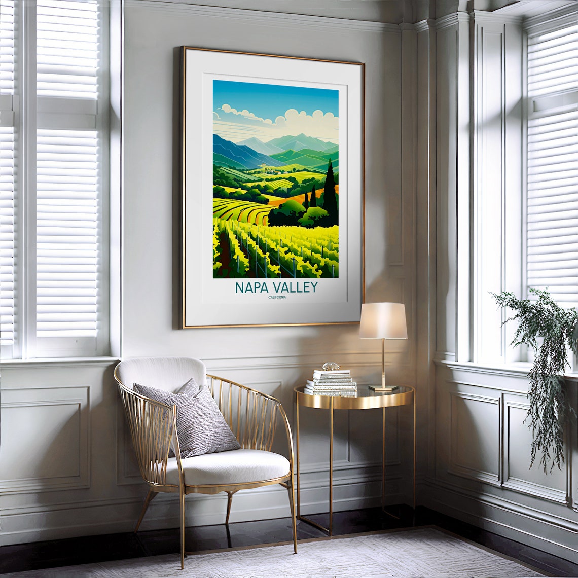 Napa Valley California Rolling Vineyard Hills Illustration Poster - Image 2