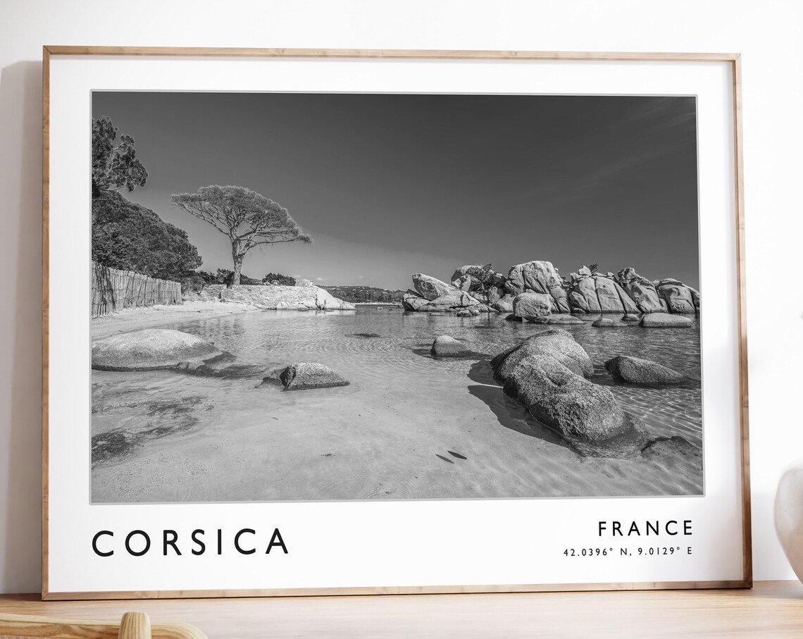 Corsica Travel Poster, France Black and White Art