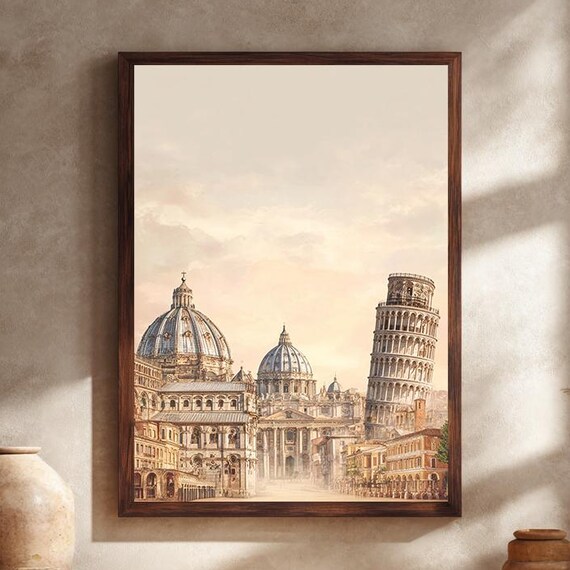 Italy Leaning Tower Of Pisa Vatican Landmark Painting Poster