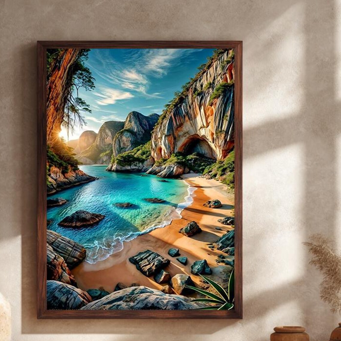 Tropical Hidden Cove With Turquoise Water And Golden Beach Poster