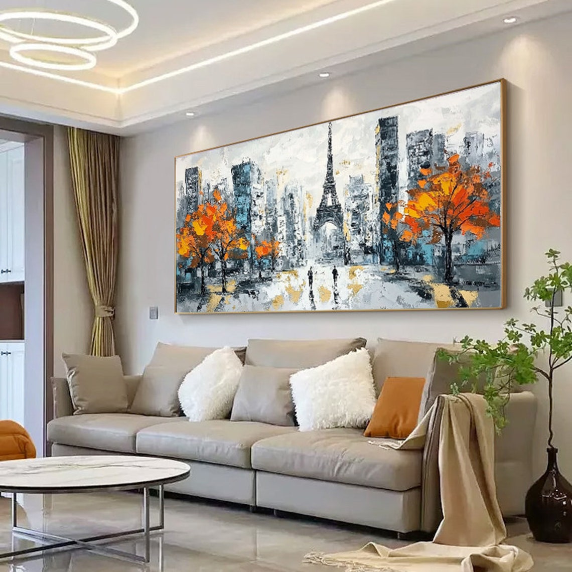Paris Eiffel Tower Cityscape Lined With Autumn Orange Trees Poster - Image 5