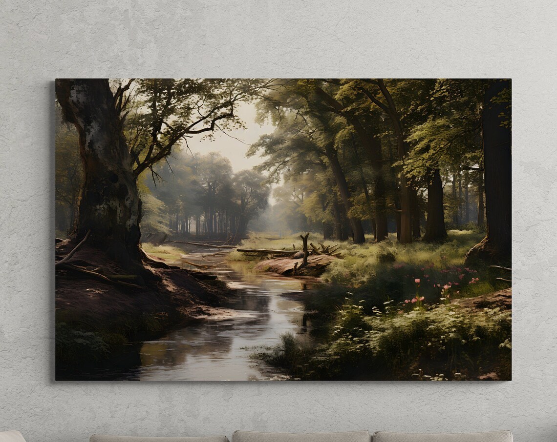 Vintage Forest River Art Print, Summer Painting - Image 3
