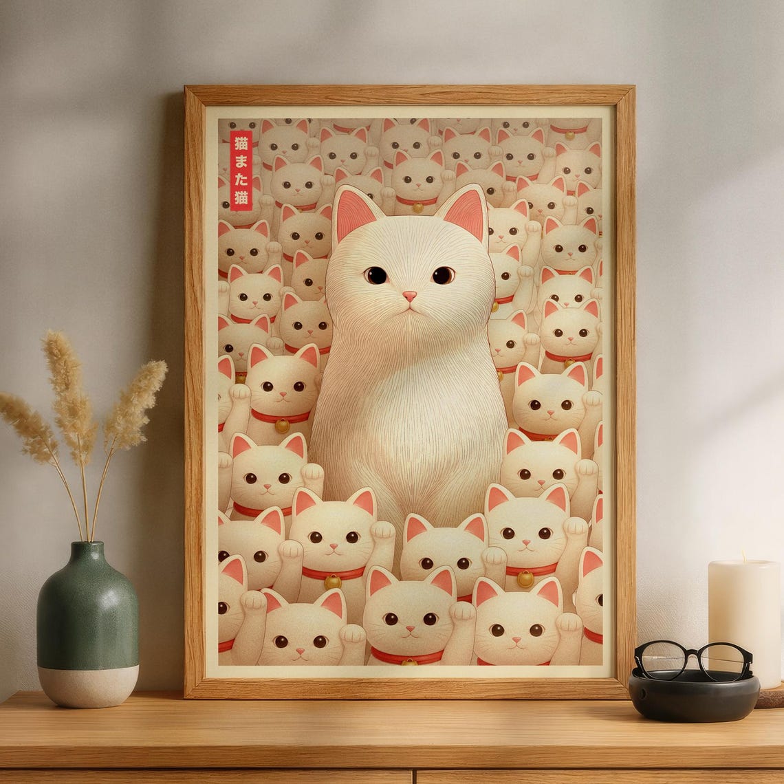 Japanese Style Poster Lucky Cat Art Print Maneki Neko Wall