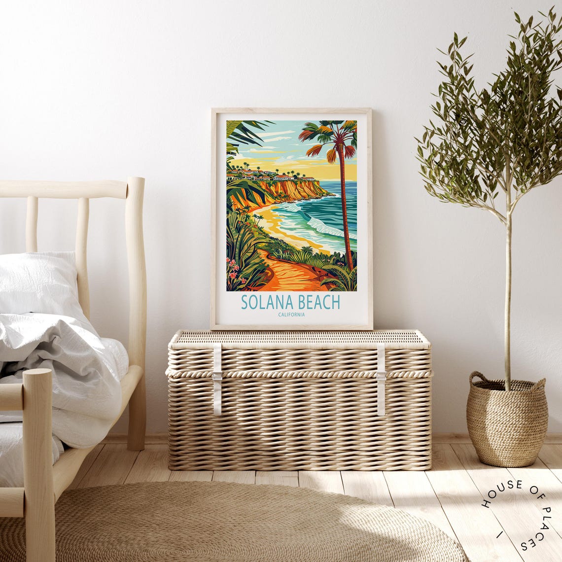 Solana Beach California Palm Framed Ocean Bluff Coast at Dusk Poster - Image 2