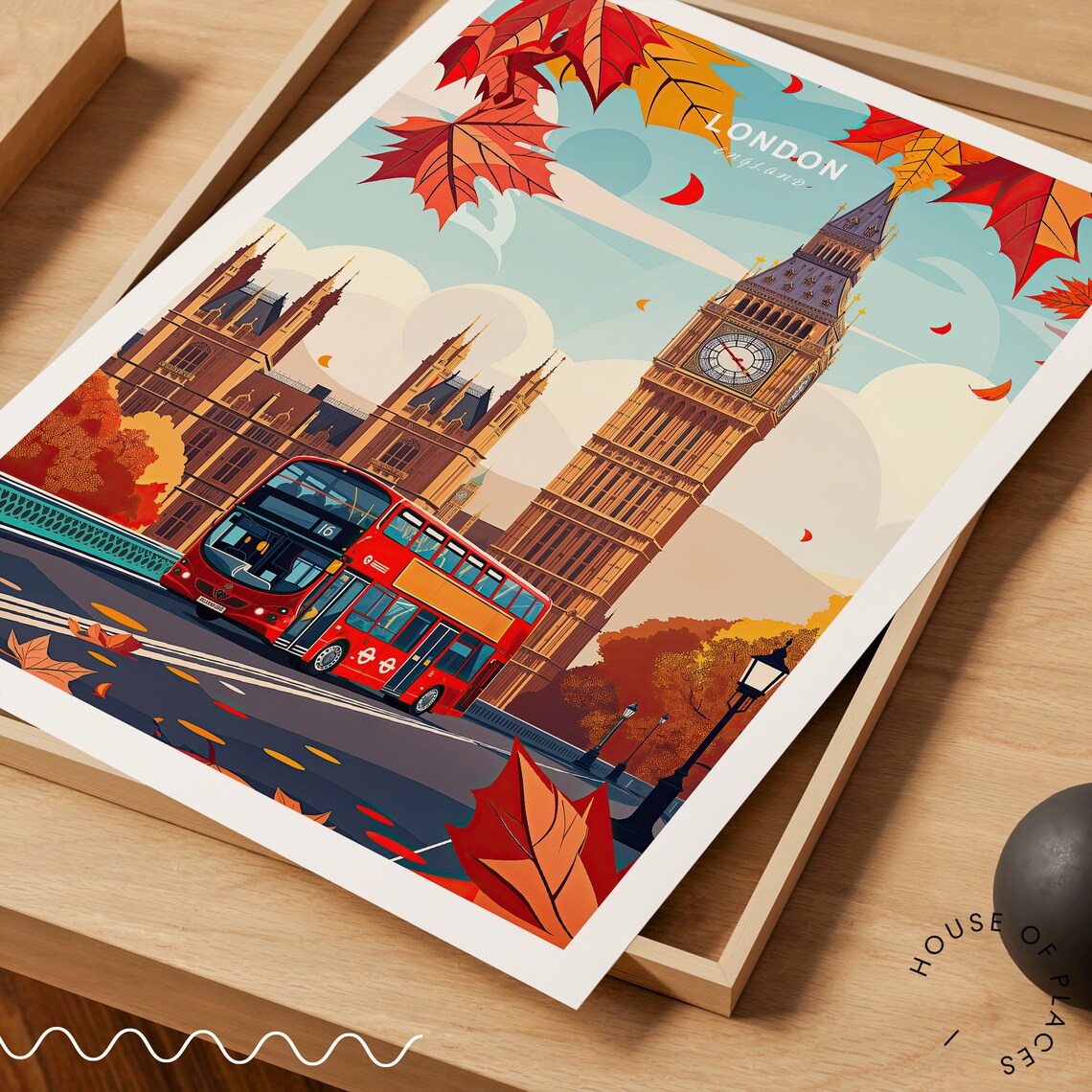 London England Travel Poster, Big Ben Bridge Wall Art - Image 3