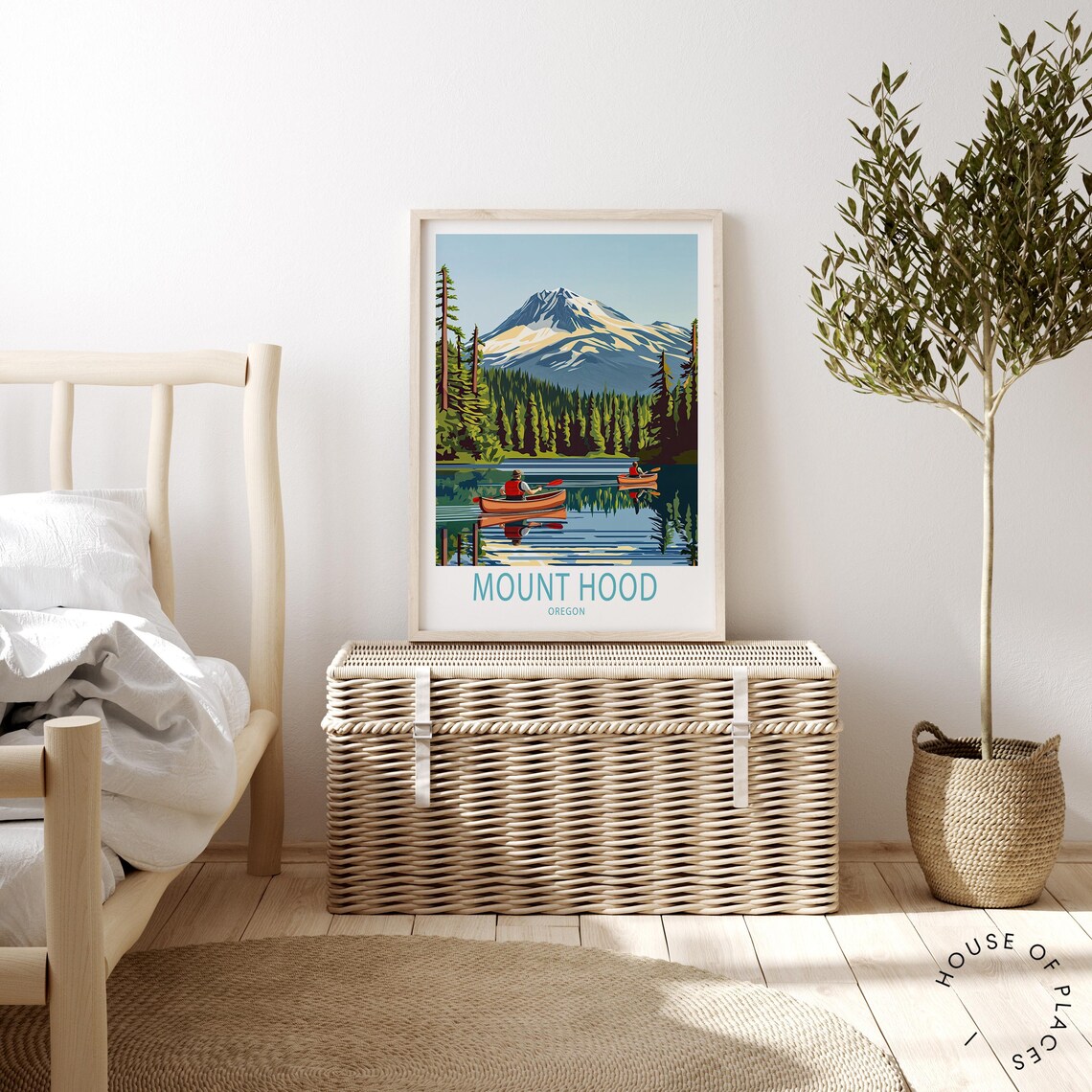 Mount Hood Oregon Lake Kayakers Snowy Peak Daytime Travel Poster - Image 4