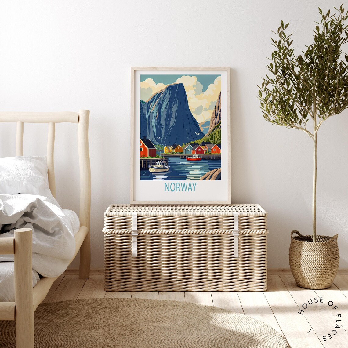 Norway Scandinavia Fjord Harbor Boats Cliff Village View Poster - Image 2