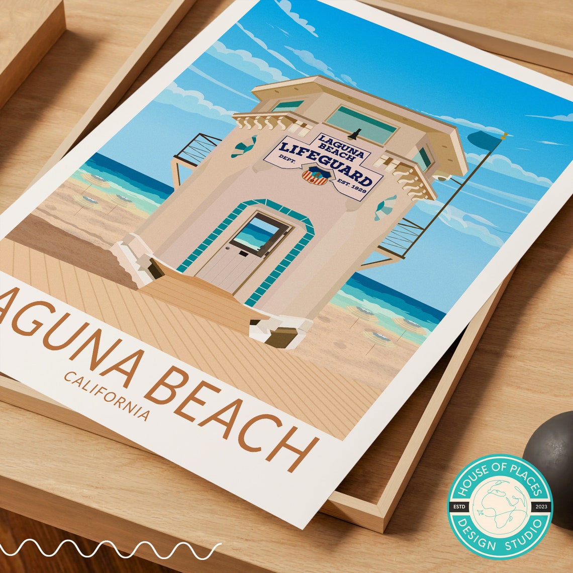 Laguna Beach California Lifeguard Tower Travel Poster with Ocean View - Image 2
