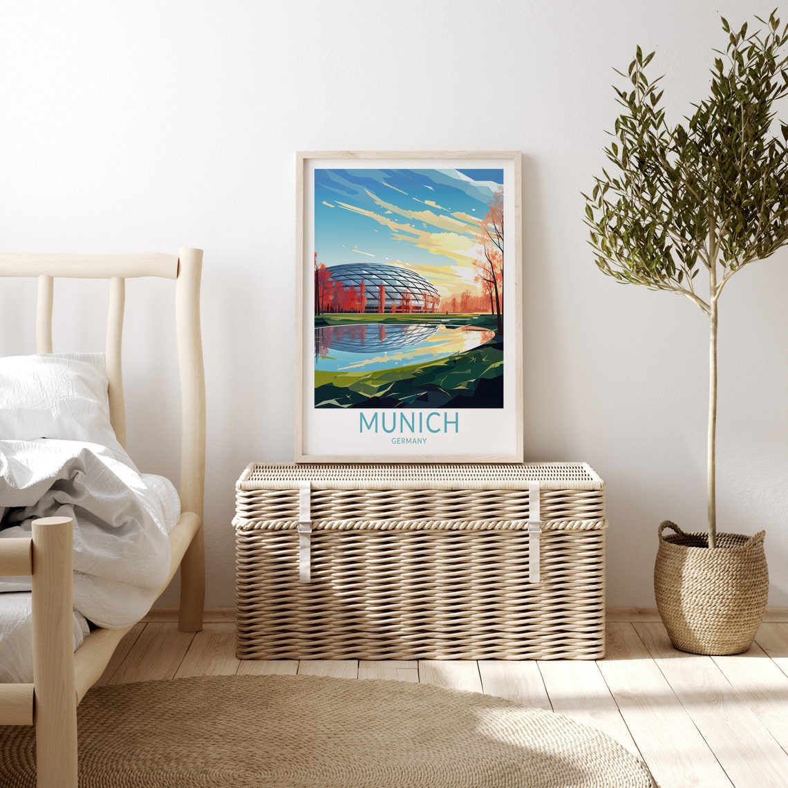 Munich Germany Allianz Arena Stadium Sunset Reflection Poster - Image 3