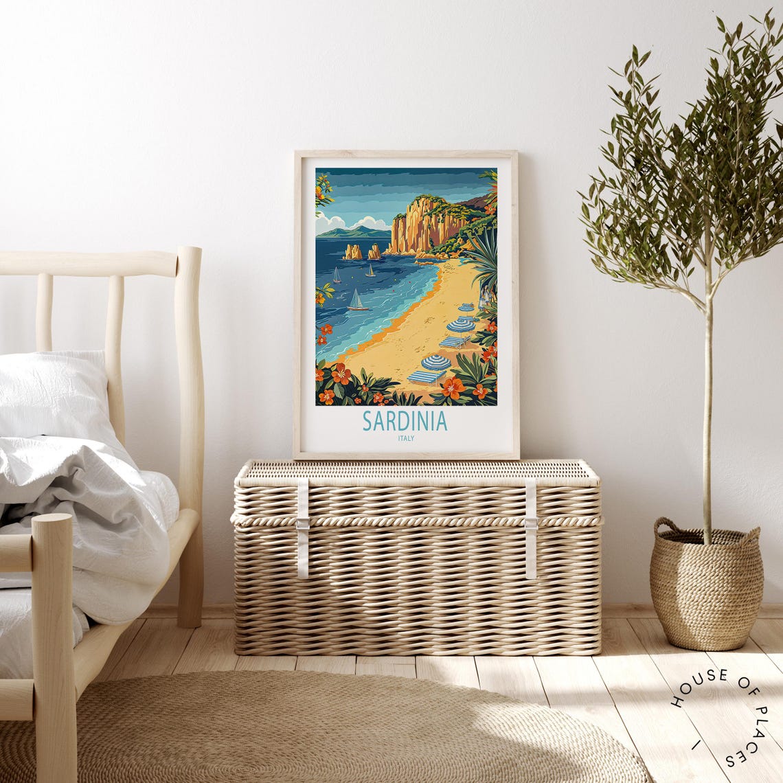 Sardinia Italy Vintage Travel Poster Golden Cliffs Sailing Beach - Image 2