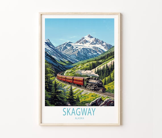 Skagway Alaska Vintage Train Snowy Peak Mountain Railroad Poster