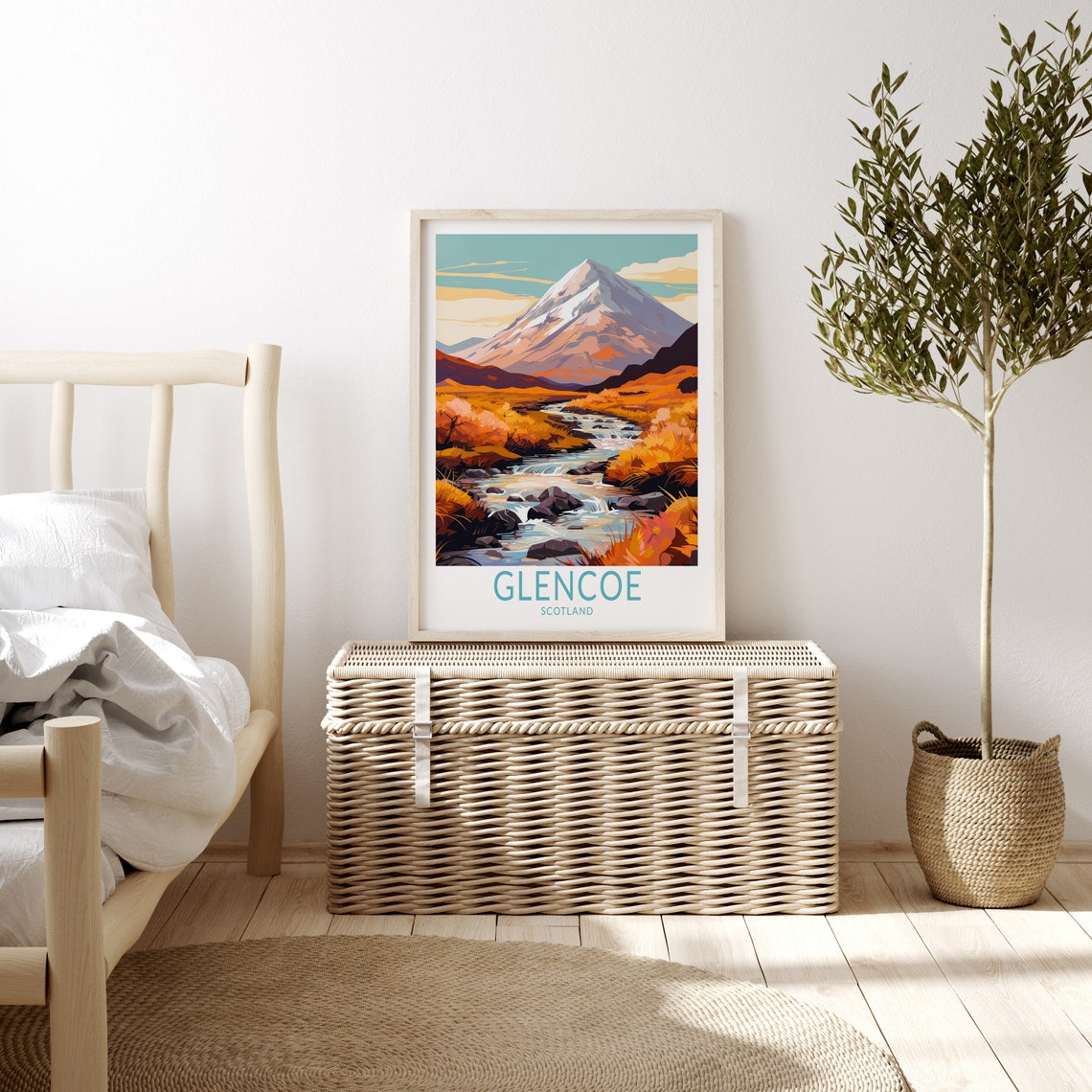 Glencoe Scotland Snow Capped Mountain River Moorlands Poster - Image 3