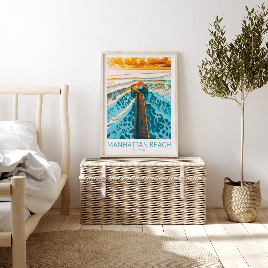 Manhattan Beach Travel Poster California Manhattan Beach Pier Wall Art Los Angeles Travel Home Decor Wall Art City Travel Poster Gifts - Image 3