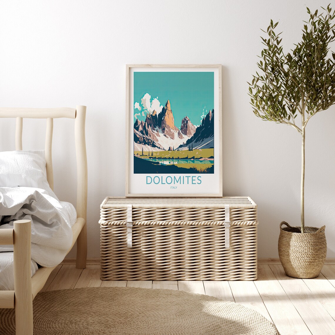 Dolomites Alpine Peaks Mountain Lake Retro Italy Travel Poster - Image 3