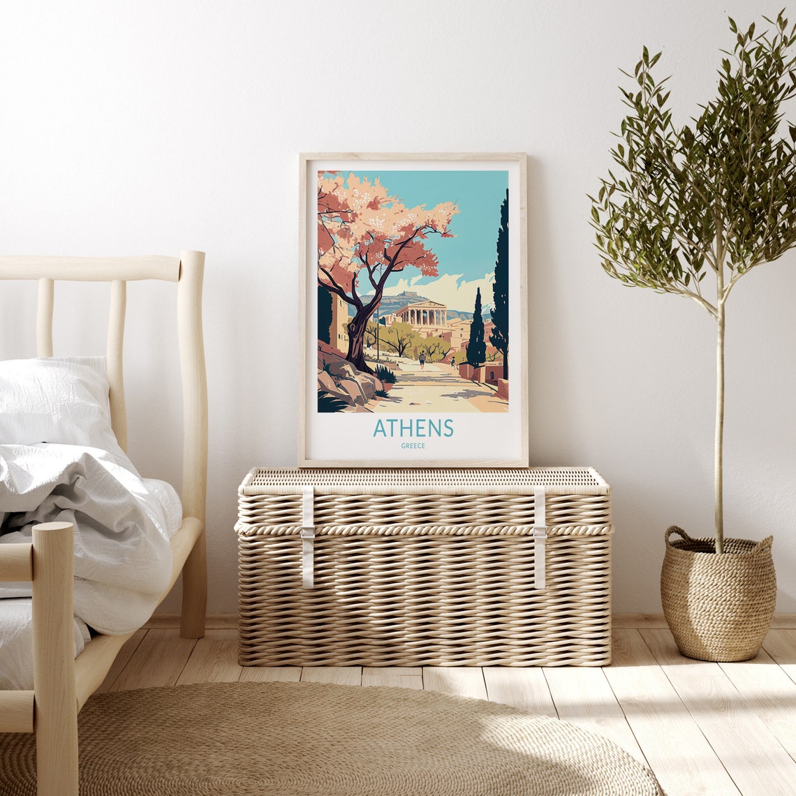 Athens Greece Acropolis Spring Blossom Retro Parthenon Travel Poster - Image 3