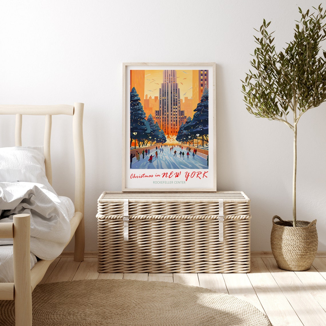 New York Travel Print Christmas In New York City Travel Poster New York Wall Art Travel Poster Rockefeller Ice Skating Wall Art - Image 3