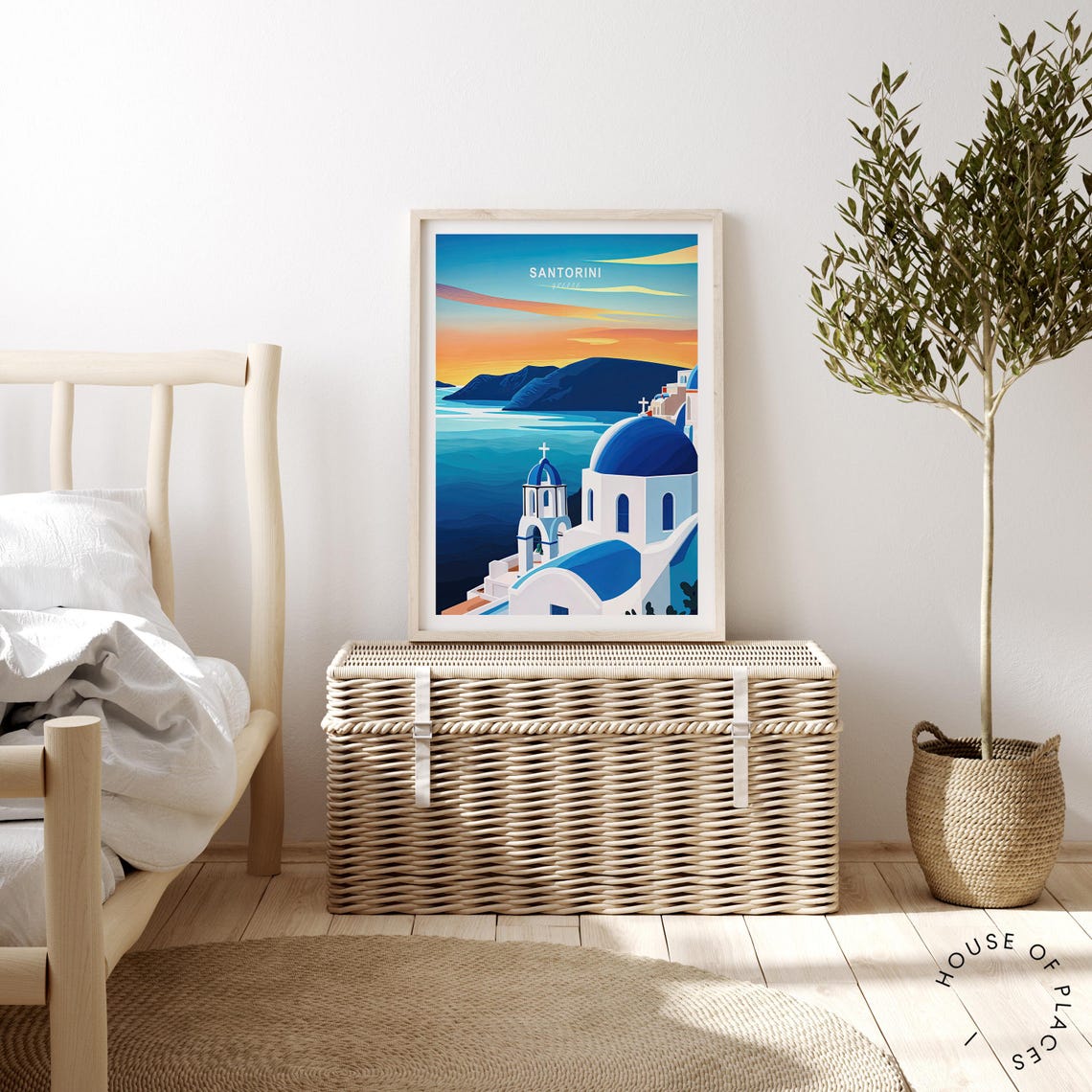 Santorini Greece Sunset Blue Domes Script Text Travel Poster - Image 4