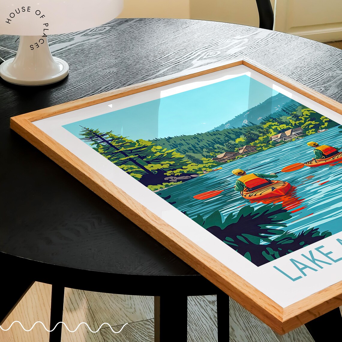 Lake Arrowhead California Kayak Lake Mountain Cabin Scene Poster - Image 3