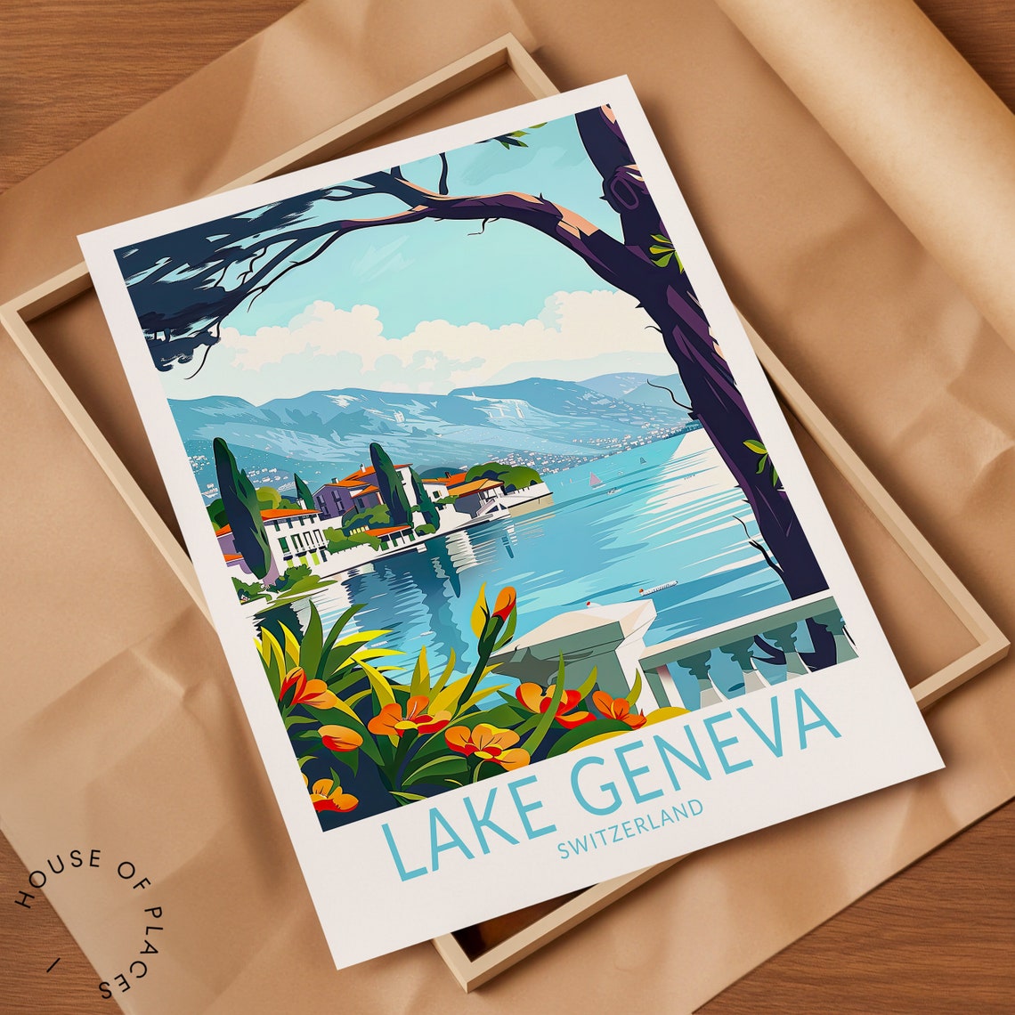 Lake Geneva Travel Poster Switzerland Wall Art Lake Geneva Switzerland Travel Print Lake Geneva Coast Poster Wedding Gifts - Image 2