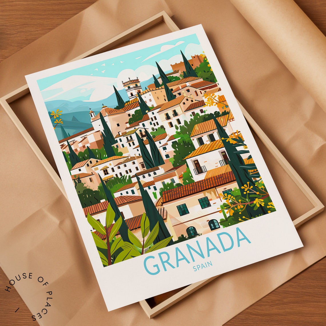 Granada Spain Old Town Whitewashed Hillside Village Travel Poster - Image 2
