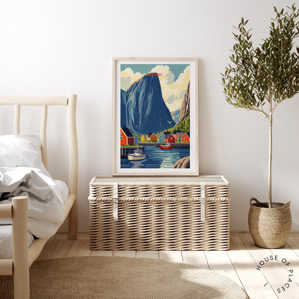 Norway Fjord Village Colorful Fishing Cabins Mountain Vista Poster - Image 2