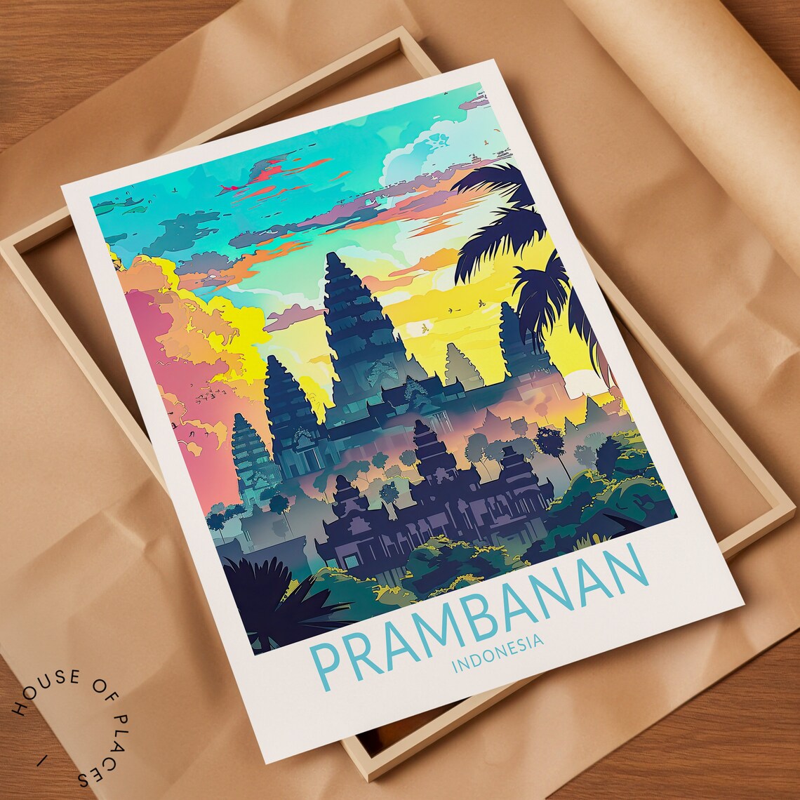 Prambanan Indonesia Temple Sunset Silhouette Dramatic Travel Poster - Image 2
