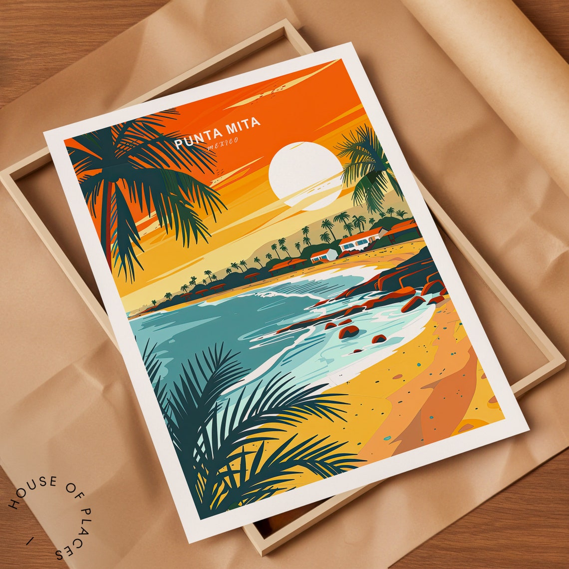 Punta Mita Mexico Tropical Sunset Beach Inset Text Travel Poster - Image 2
