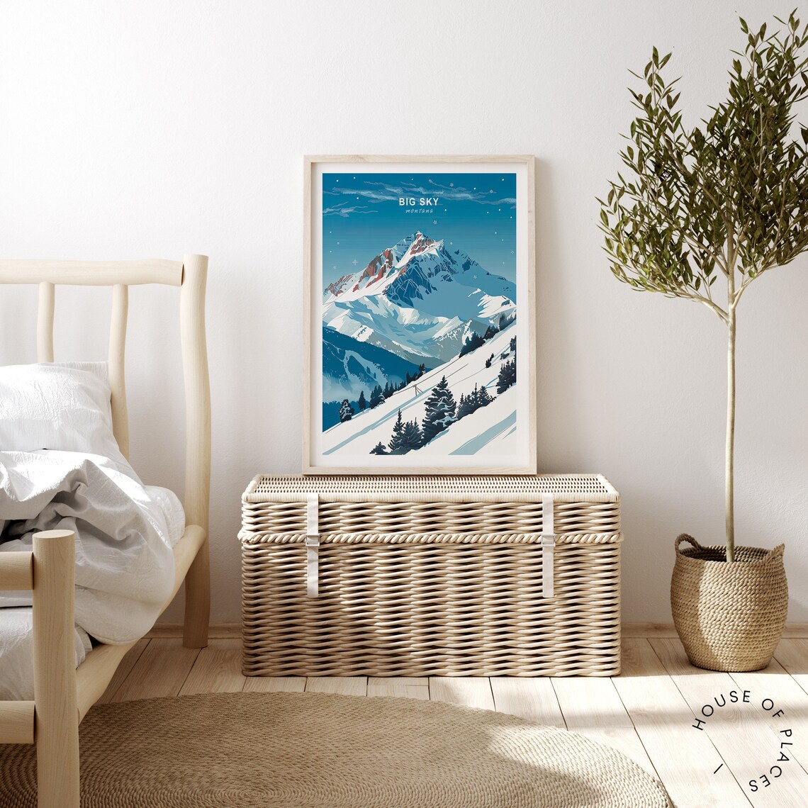Big Sky Montana Starry Night Snowy Peak Ski Retro Travel Poster - Image 3