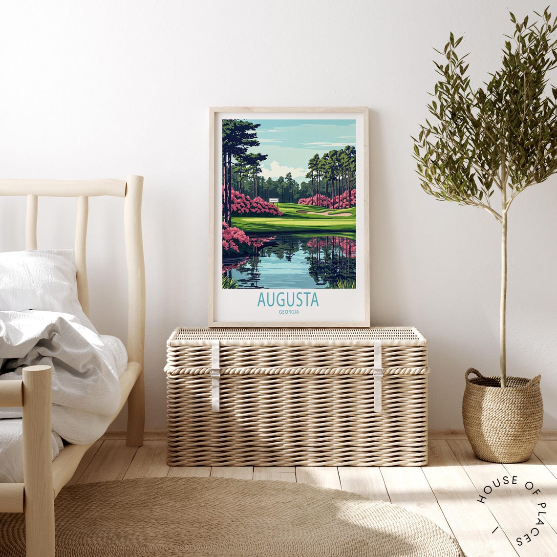 Augusta Georgia Golf Course Azaleas Pond Fairway Classic Art Poster - Image 2