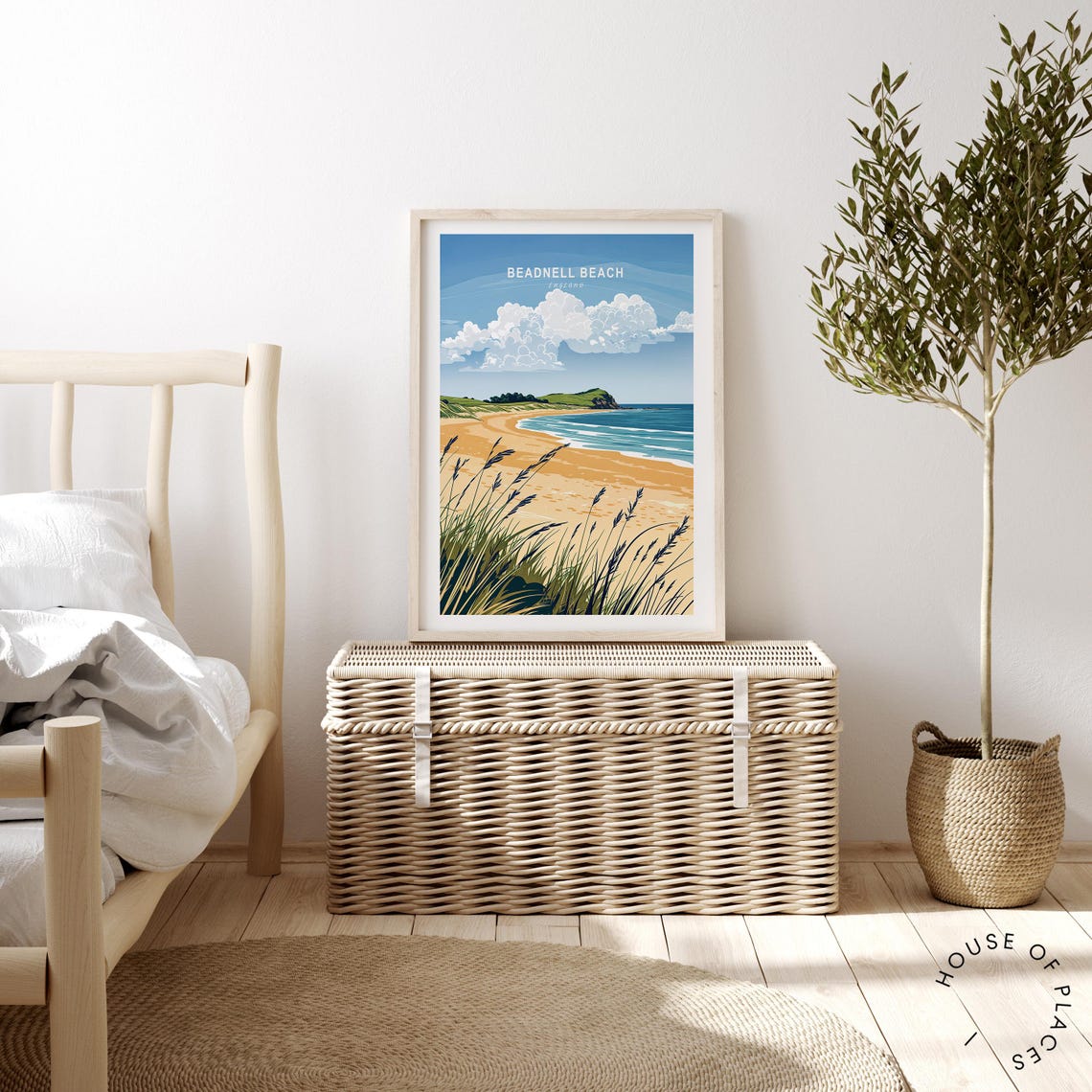 Beadnell Beach England Scenic Sandy Shore Dune Grass Cloud Poster - Image 2