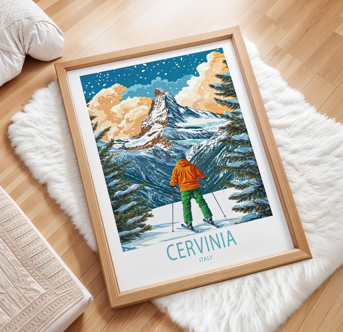 Cervinia Ski Italy Travel Poster Italy Wall Art Cervinia Ski Paradise Print Personalised Travel Poster Birthday Gifts Home Decor - Image 3