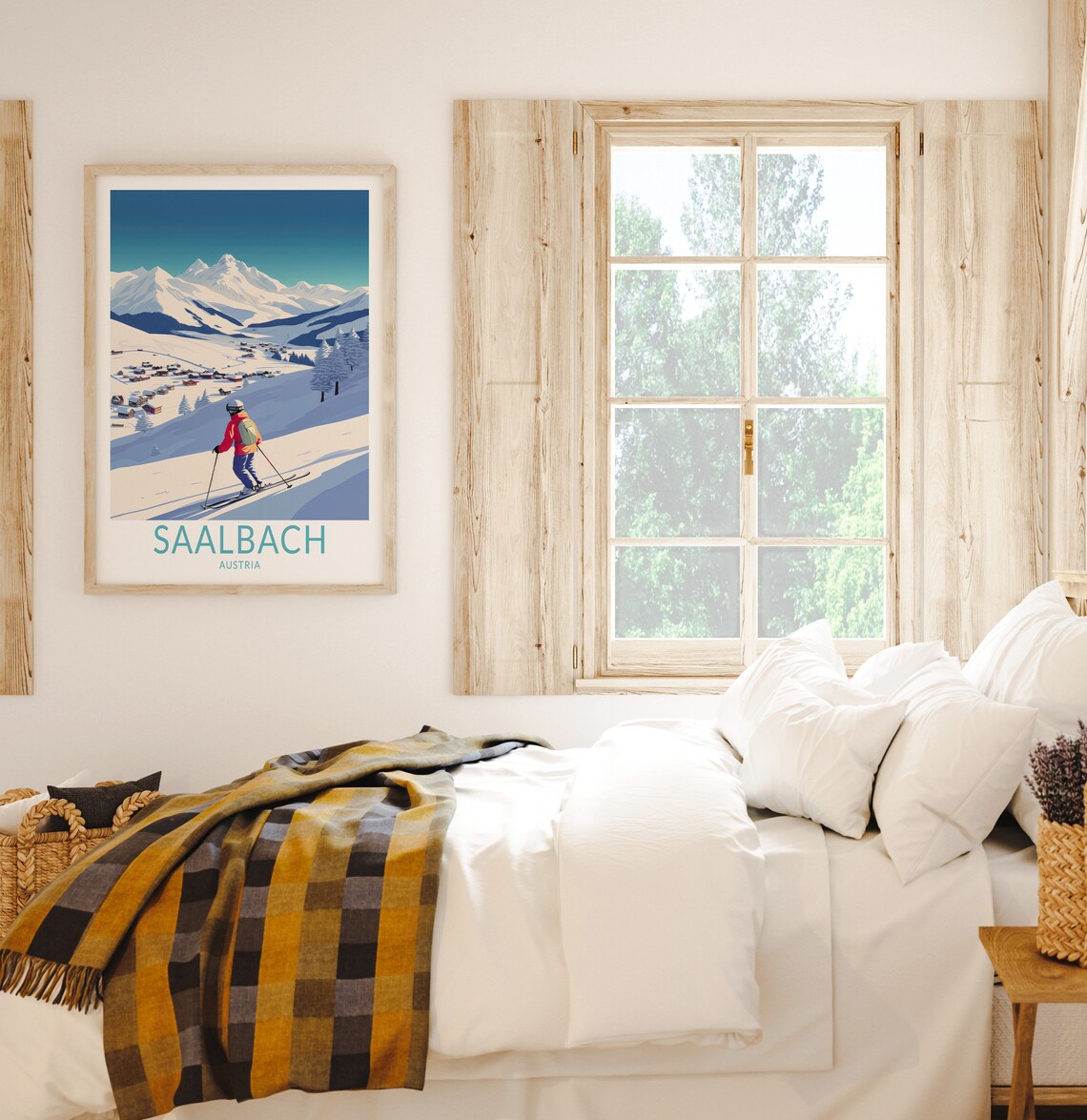 Saalbach Austria Alpine Ski Resort Winter Vintage Travel Poster - Image 2