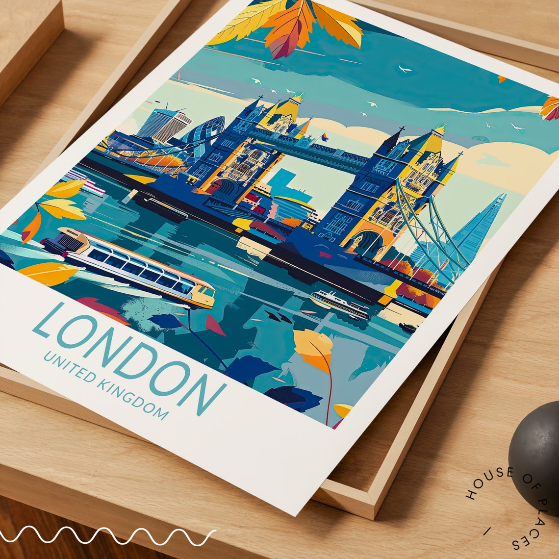 London Tower Bridge In Autumn Leaves Classic Vintage Travel Poster - Image 3