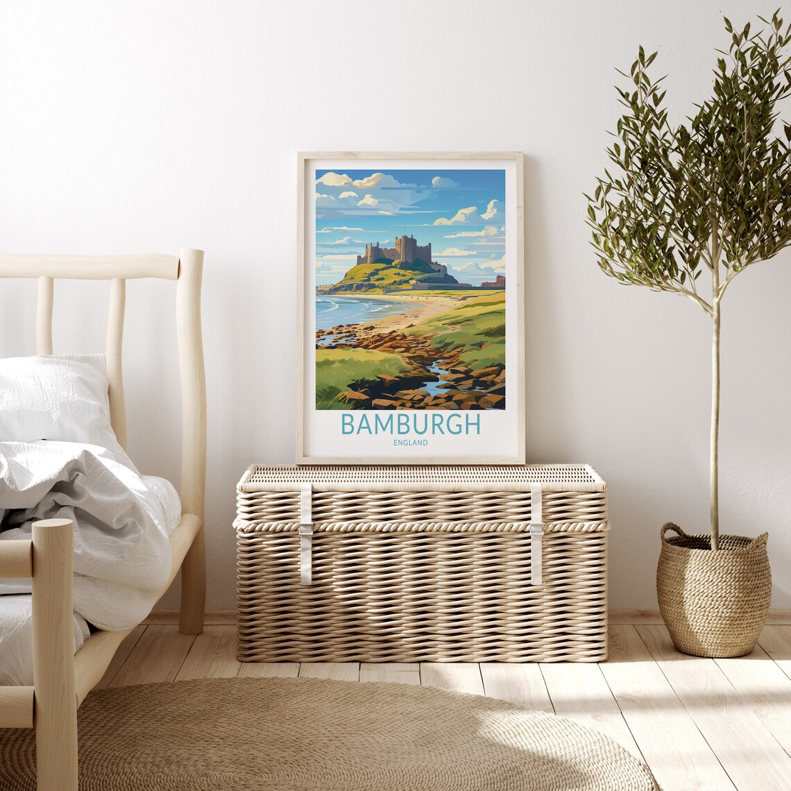 Bamburgh Castle England Coastal Beach Vintage Retro Travel Poster - Image 3
