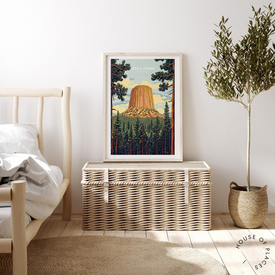 Devils Tower Wyoming Rock Tower Sunset Pine Frame Travel Poster - Image 2