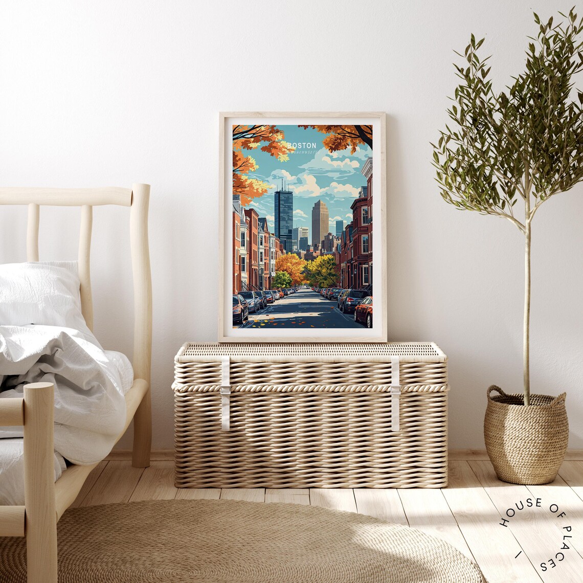 Boston Massachusetts Autumn Brownstone Street Travel Poster City Scene - Image 4