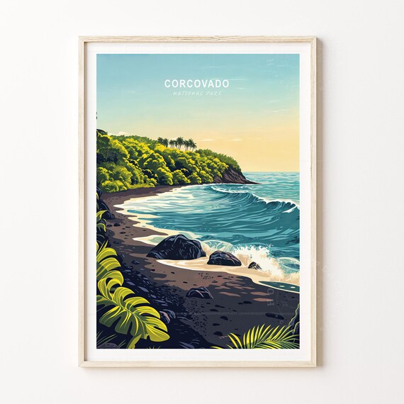 Corcovado Costa Rica National Park Jungle Beach Waves Travel Poster