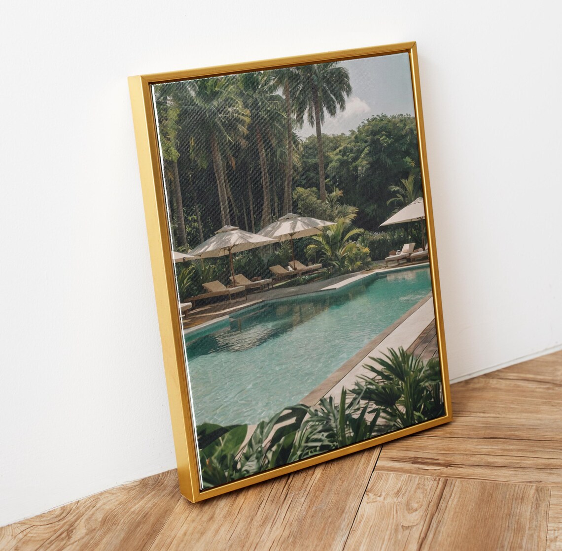 Tropical Resort Pool Palm Trees Turquoise Water Loungers Photo Poster - Image 5