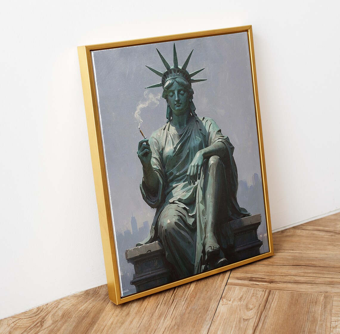 Statue of Liberty Smoking Cigarette Funny NYC Parody Painting Wall Art - Image 6