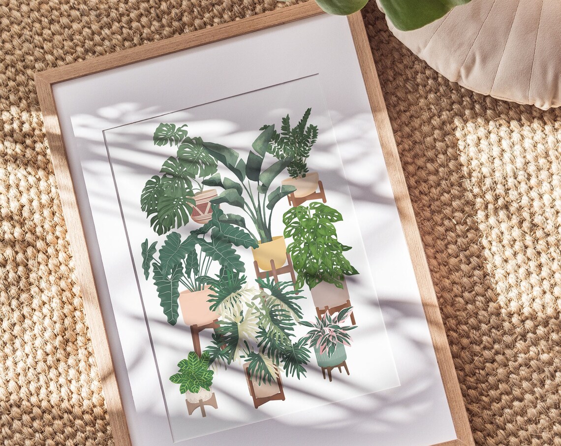 Tropical Monstera And Fern Houseplant Collection Botanical Art Print - Image 3
